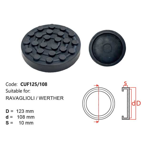 Tampone a cuffia - CUF125/108 - Per sollevatori modello: RAVAGLIOLI, WERTHER - Cuffie in gomma Tampone a cuffia - CUF125/108 - Per sollevatori modello: RAVAGLIOLI, WERTHER - Cuffie in gomma